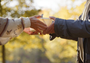 healthy recipes for seniors, people handing leftovers to each other