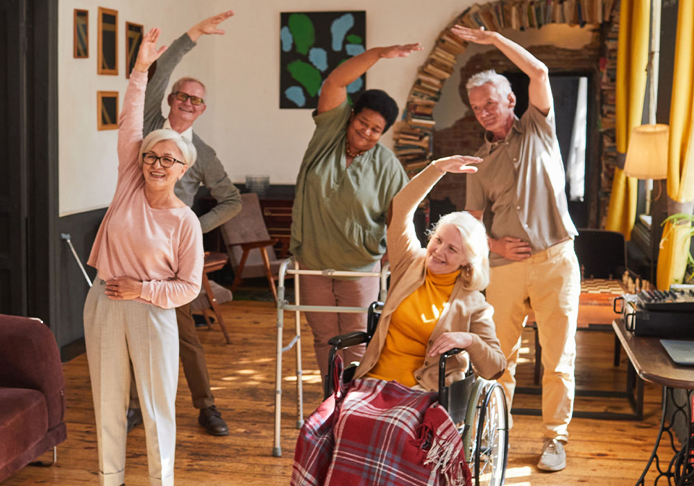 senior mobility, seniors doing stretches
