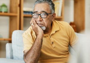 mental health reset, man with hand on palm